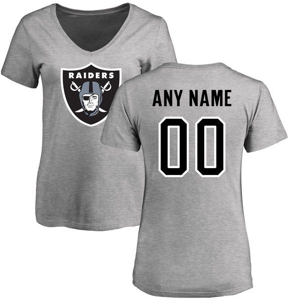 Women Oakland Raiders NFL Pro Line Ash Custom Name and Number Logo Slim Fit T-Shirt->->Sports Accessory